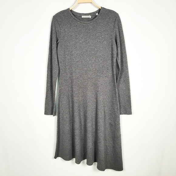 Vince Gray Asymmetric Long Sleeve Midi Dress – Size L – Soft Stretch Knit - Picture 4 of 10